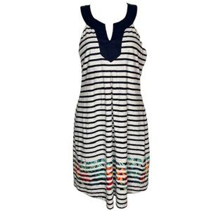 Tommy Bahama Striped Cotton Halter Dress Shelf Bra Hibiscus - Navy/White SP